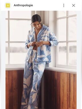 Anthropologie Blue and White Floral Wide-Leg Pants